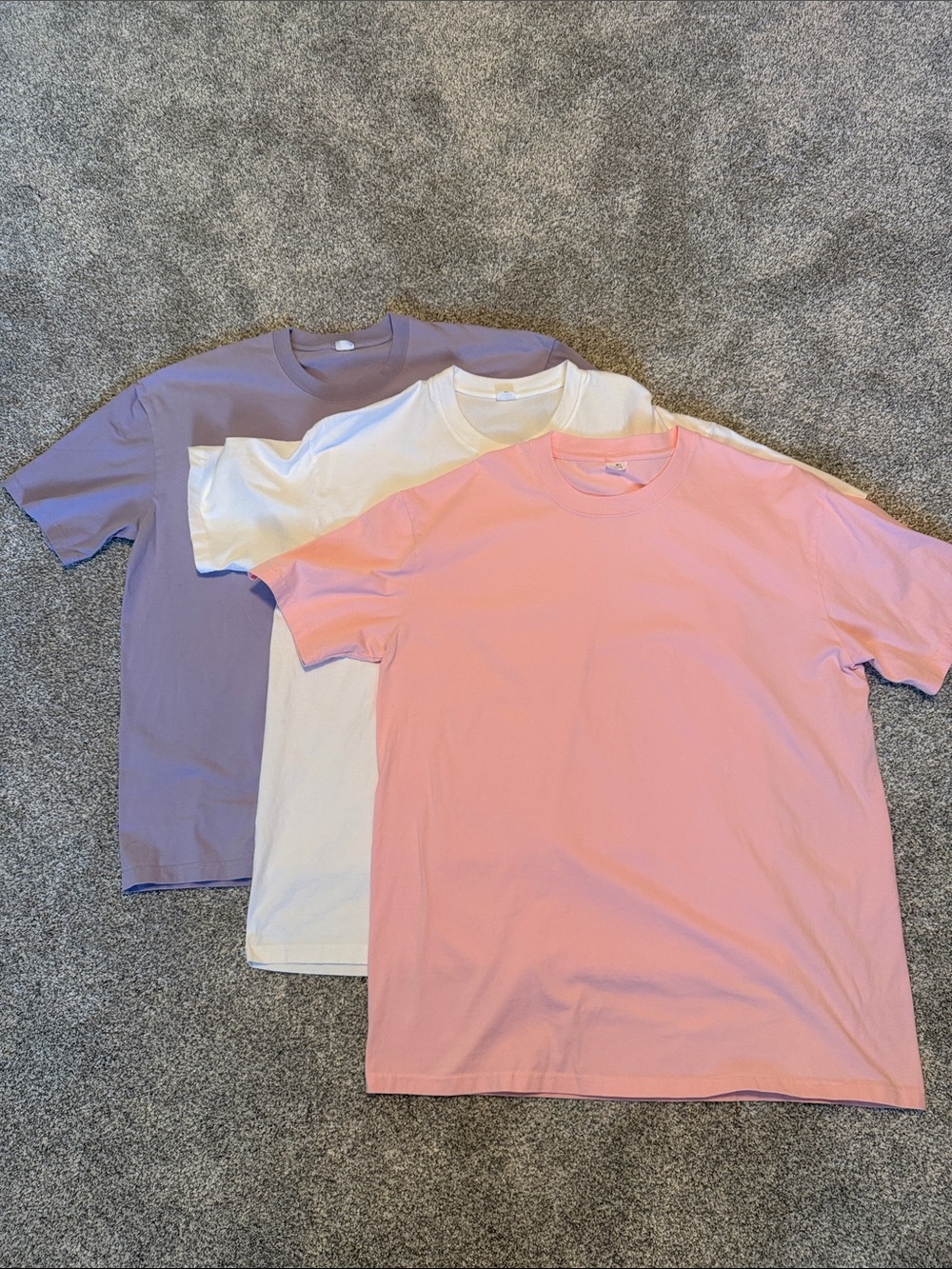 100% Cotton Crew Neck T-Shirt Pack - Pink, White & Lavender - XL